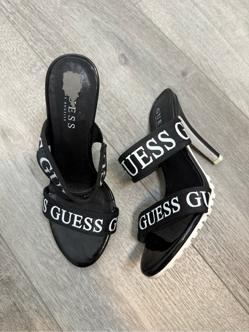 GUESS Black Logo Strap High Heel Sandals size 6.5